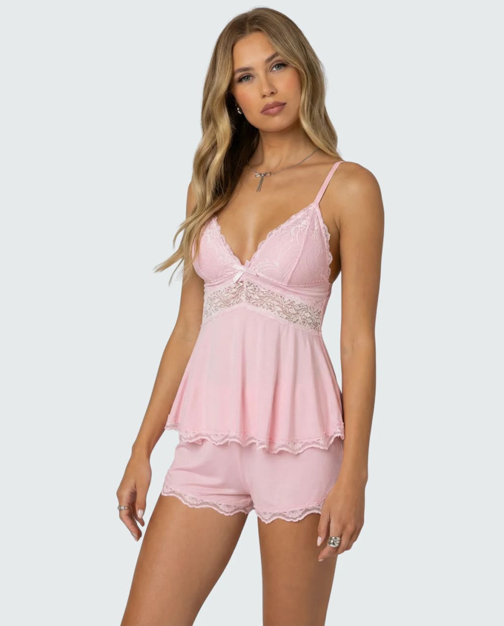 High Slit Lacy Short 2-Piece Set