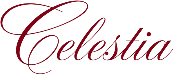 The word 'Celestia' written in elegant dark red cursive script on a plain white background.