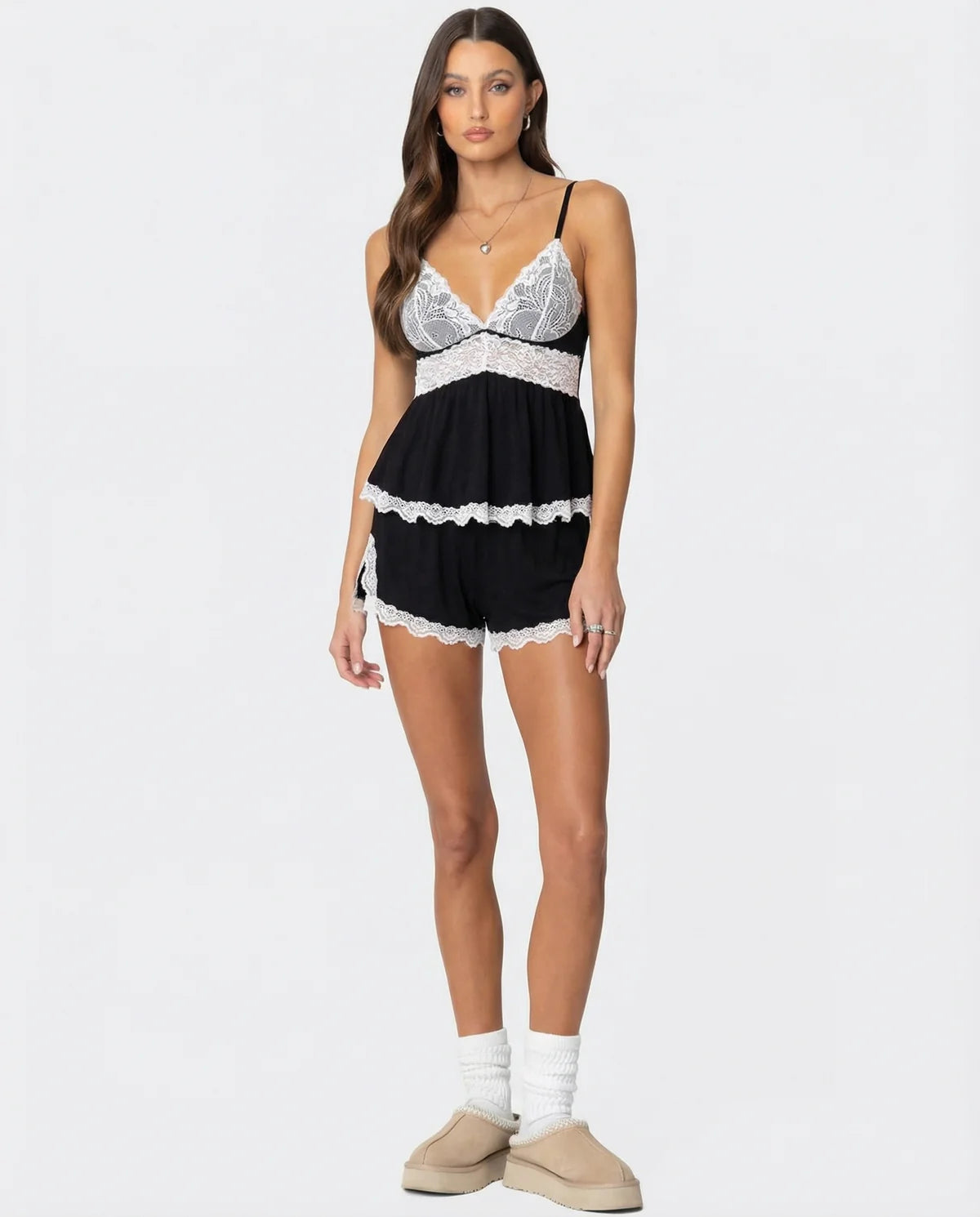 High Slit Lacy Short 2-Piece Set